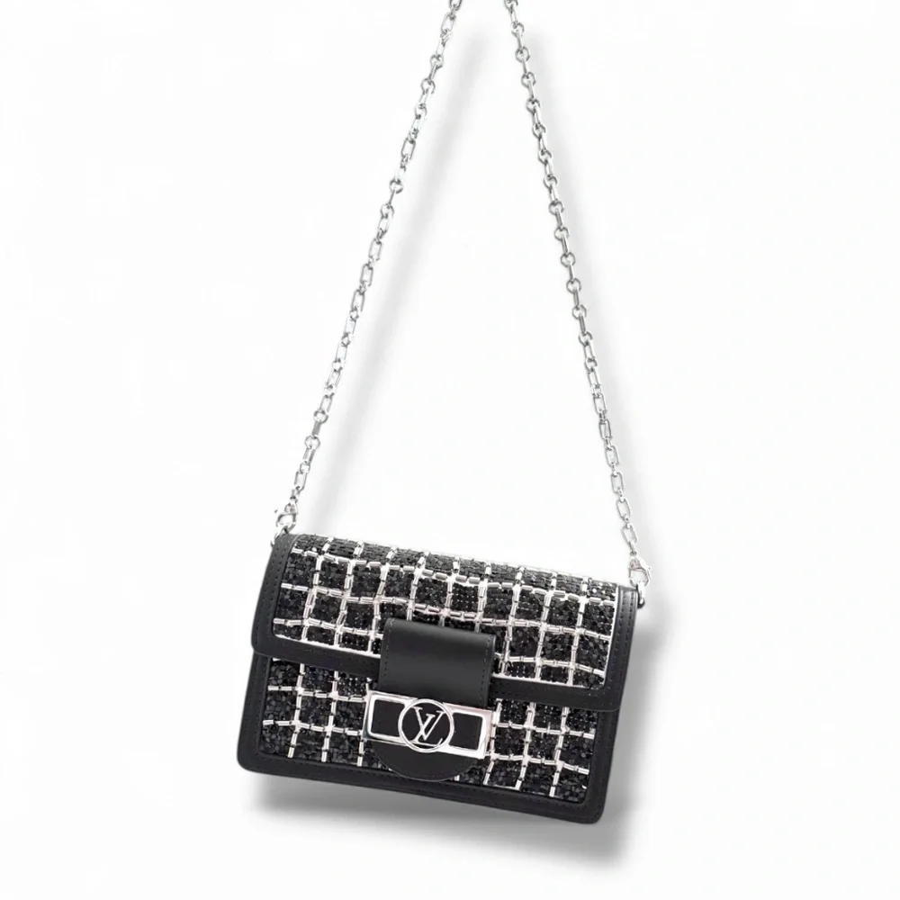 🆕🩷LOUIS VUITTON Dauphine Minaudière Black+Silver Beads Shoulder Clutch Mini Bag